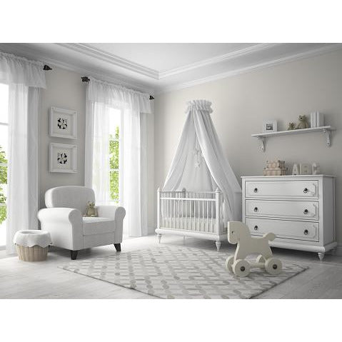 Nursery Furniture Set Crib with Canopy Convertible Bed ,  3 Drawer Chest, Nursery Chair